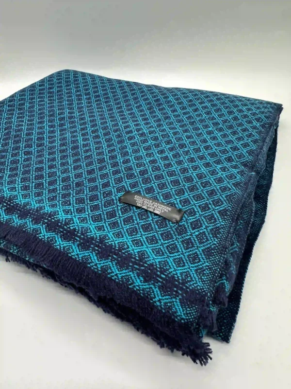 Handmade Blue Diamond Weave Pashmina Blanket