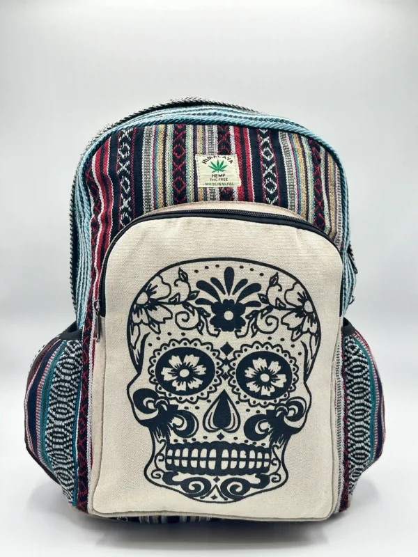 Boho skull print hemp backpack