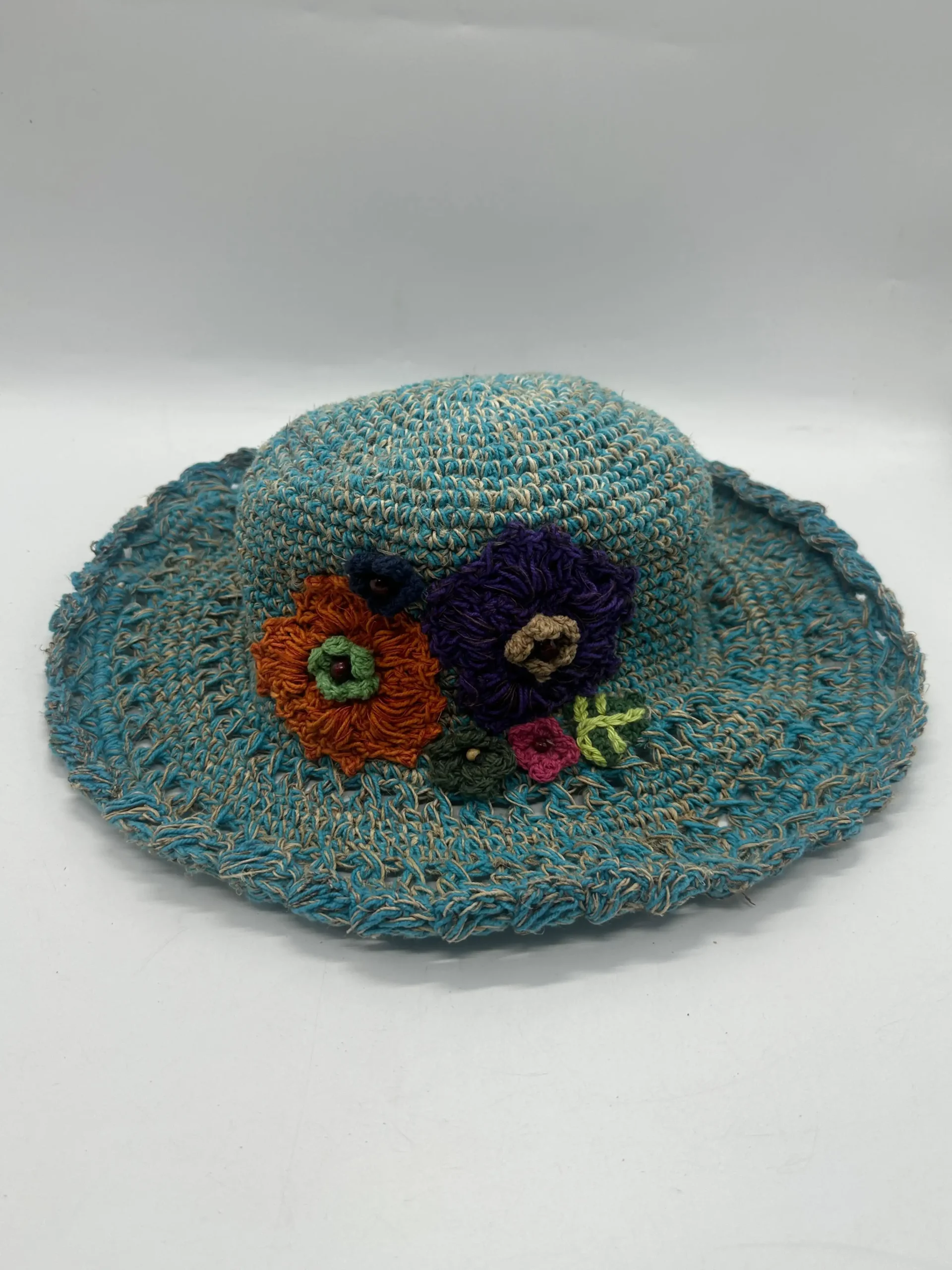 Blue Floral Hemp Sun Hat