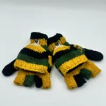 Green and Mustard Striped Woolen Gloves