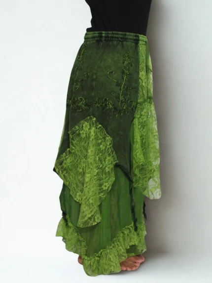 Green Bohemian Patchwork Maxi Skirt