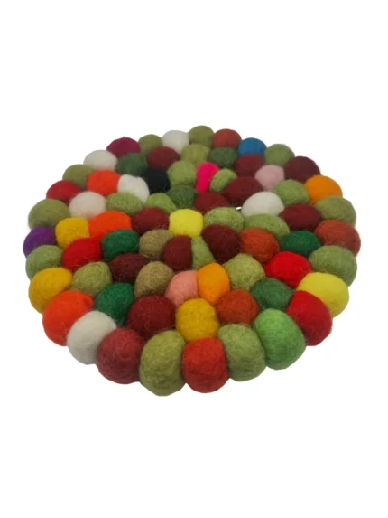 Vibrant Rainbow Felt Ball Coaster