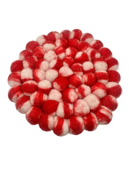 Festive Red White Wool Felt Coaster