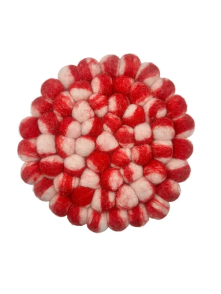 Festive Red White Wool Felt Coaster