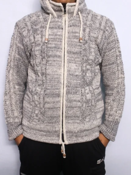 Natural Grey Cable Knit Woolen Jacket