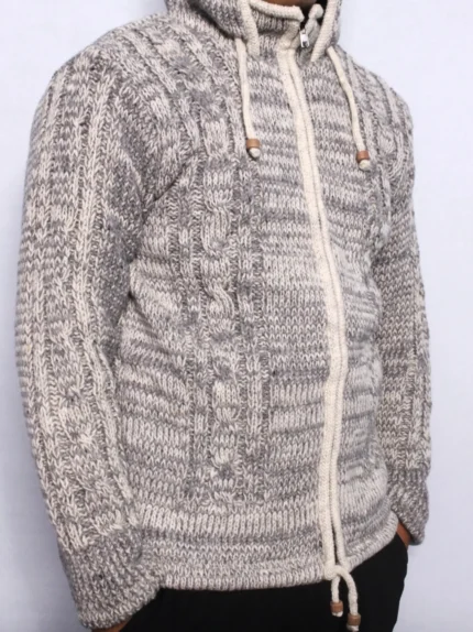 Natural Grey Cable Knit Woolen Jacket