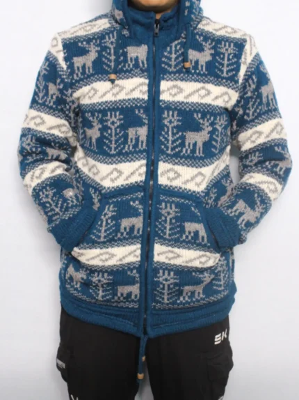 Fair Trade Woolen Jacket with Traditional Deer Design