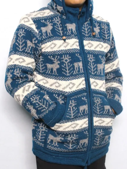 Fair Trade Woolen Jacket with Traditional Deer Design