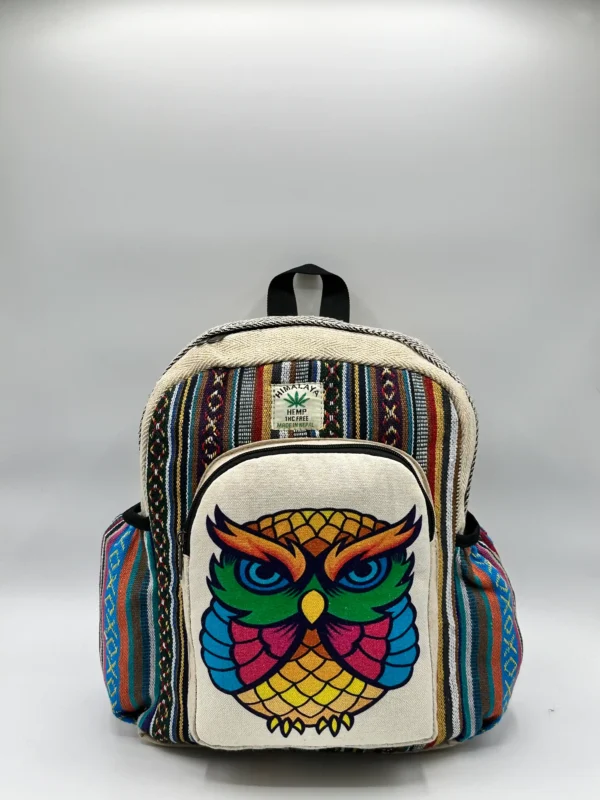 Handmade Colorful Owl Hemp Backpack