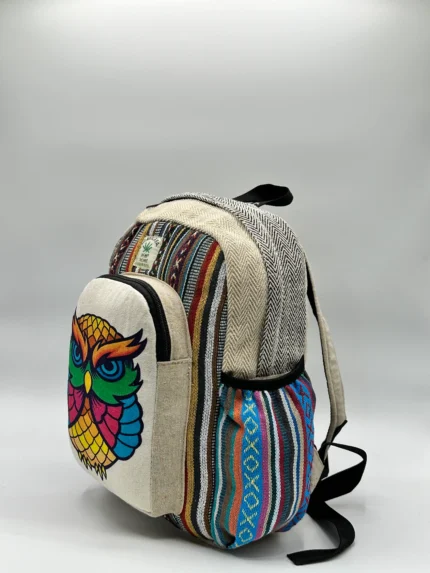 Handmade Colorful Owl Hemp Backpack