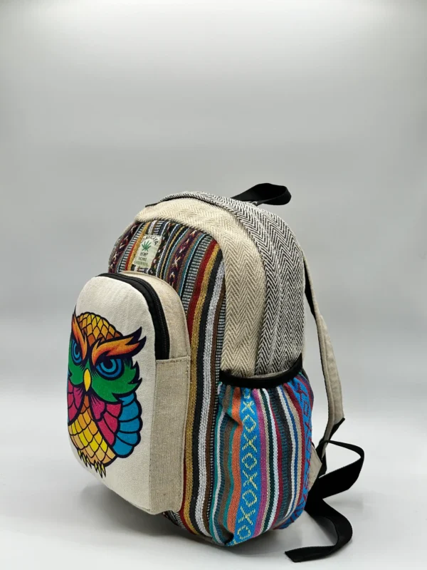Handmade Colorful Owl Hemp Backpack