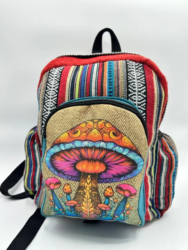 Hippie Mushroom Print Hemp Backpack