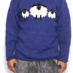 Blue Sheep Pattern Woolen Sweater