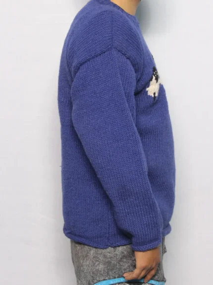 Blue Sheep Pattern Woolen Sweater
