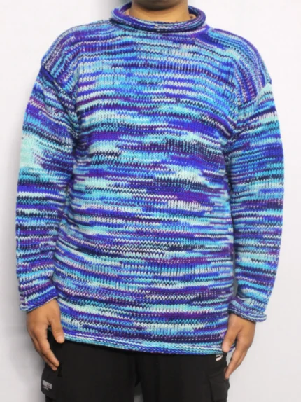 Handmade Blue Multicolor Woolen Sweater