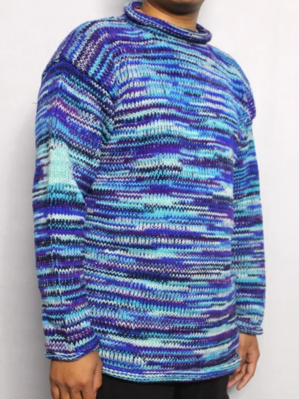 Handmade Blue Multicolor Woolen Sweater