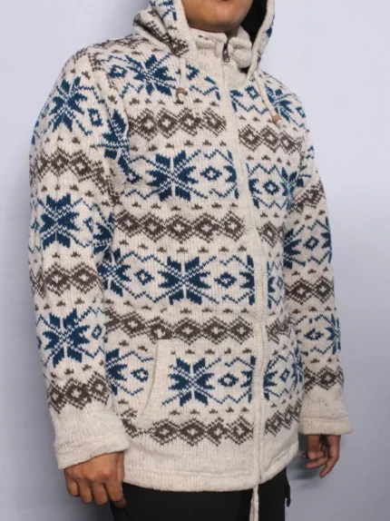 Handknit Nordic Snowflake Woolen Jacket