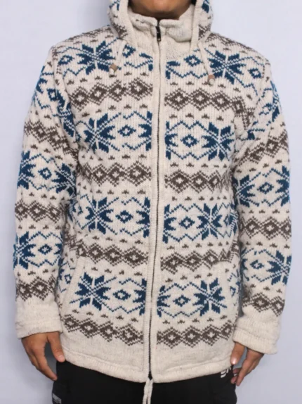 Handknit Nordic Snowflake Woolen Jacket