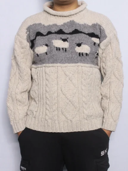 Aran Sheep Pattern Woolen Sweater