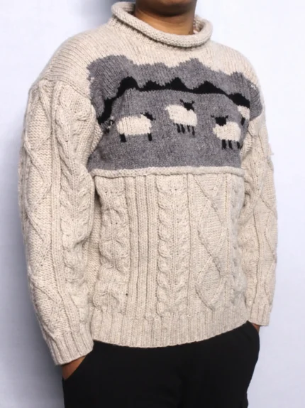 Aran Sheep Pattern Woolen Sweater