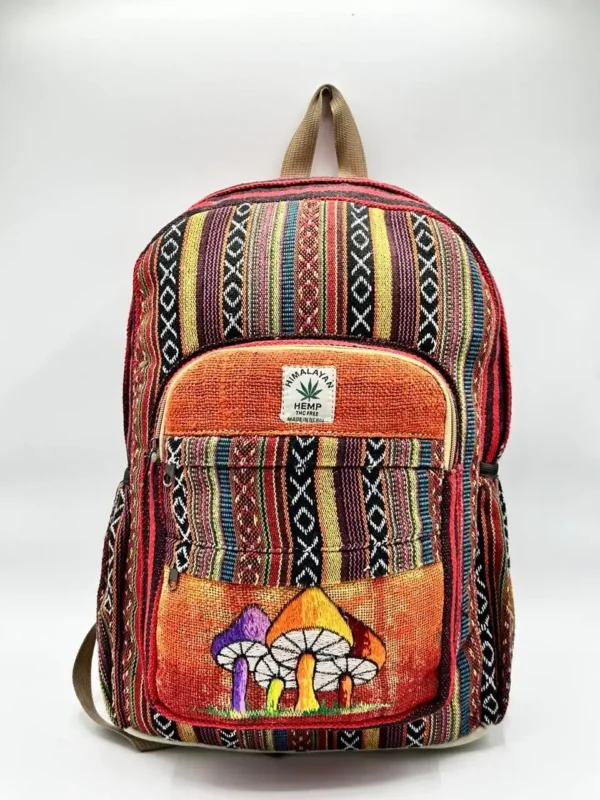 Mushroom Embroidery Hemp Backpack